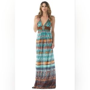Sky Teal and Orange Maxi Dress